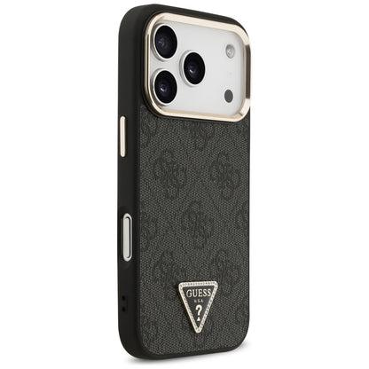 Custodia MagSafe per Apple iPhone 18 Pro Max / 17 Pro Max, Guess, logo triangolare 4G, nera e dorata