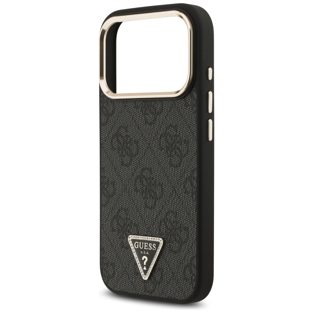 Custodia MagSafe per Apple iPhone 18 Pro Max / 17 Pro Max, Guess, logo triangolare 4G, nera e dorata