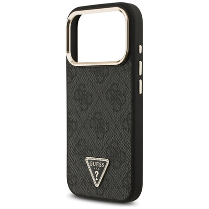 Custodia MagSafe per Apple iPhone 18 Pro Max / 17 Pro Max, Guess, logo triangolare 4G, nera e dorata
