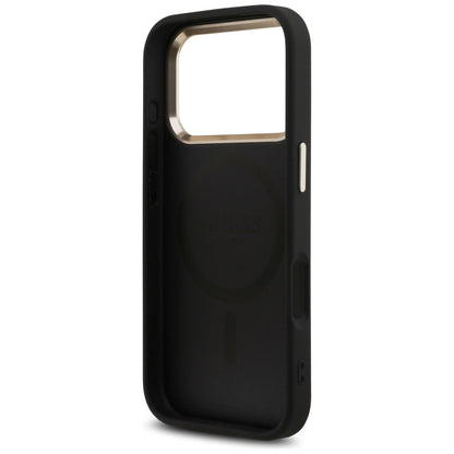 Custodia MagSafe per Apple iPhone 18 Pro Max / 17 Pro Max, Guess, logo triangolare 4G, nera e dorata