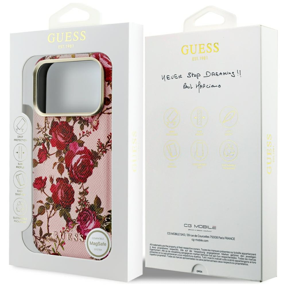 Custodia MagSafe per Apple iPhone 18 Pro Max / 17 Pro Max, Guess, Blossom Roses Print, Rosa