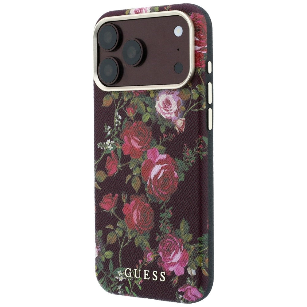 Custodia MagSafe per Apple iPhone 18 Pro Max / 17 Pro Max, Guess, Blossom Roses Print, bordeaux