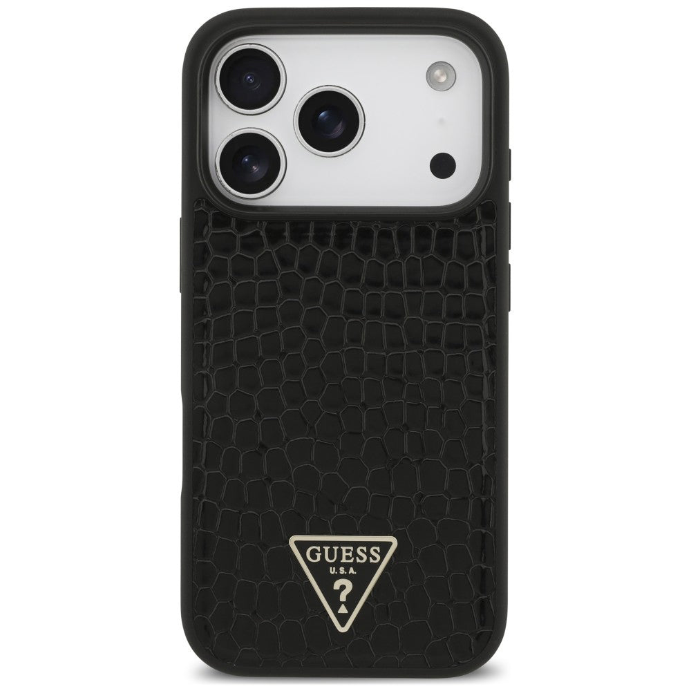 Custodia MagSafe per Apple iPhone 18 Pro Max / 17 Pro Max, Guess, Croco Triangle Logo, nera