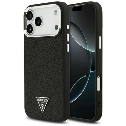 Custodia MagSafe per Apple iPhone 18 Pro Max / 17 Pro Max, Guess, Logo Triangolo Glitter, Nera