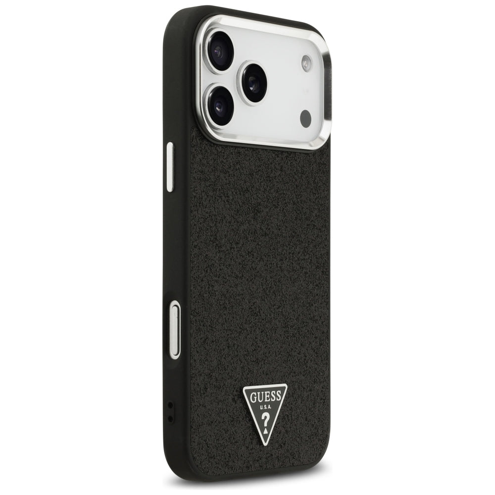 Custodia MagSafe per Apple iPhone 18 Pro Max / 17 Pro Max, Guess, Logo Triangolo Glitter, Nera