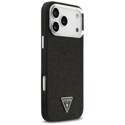 Custodia MagSafe per Apple iPhone 18 Pro Max / 17 Pro Max, Guess, Logo Triangolo Glitter, Nera