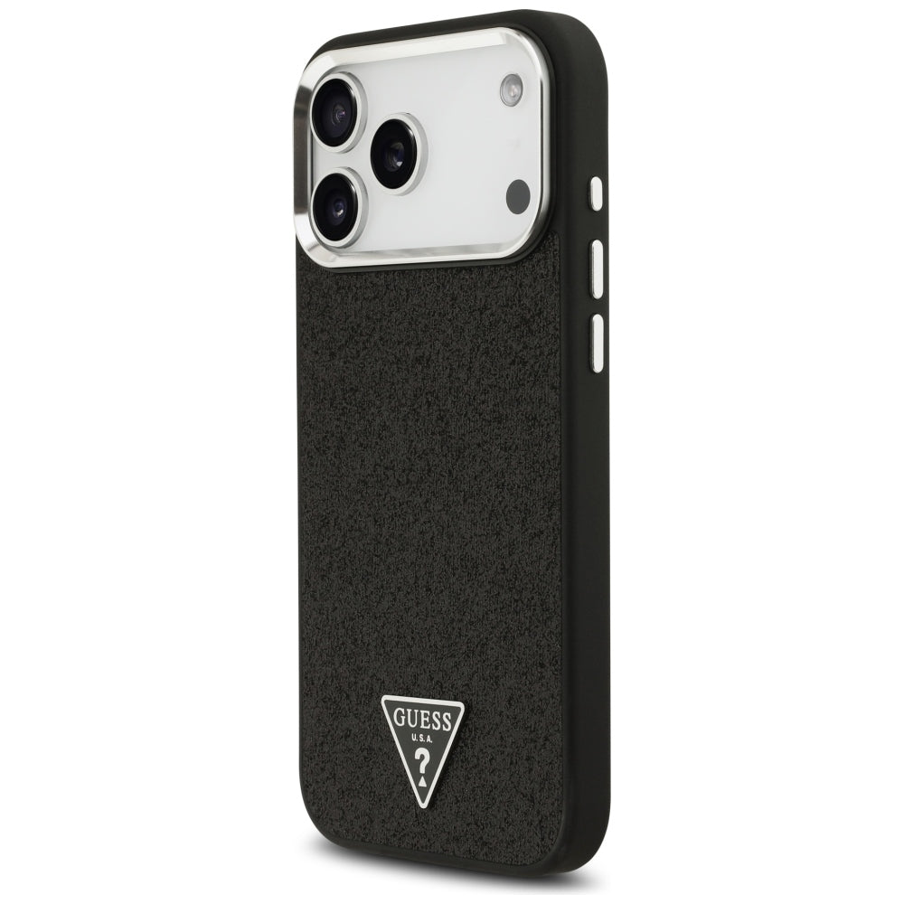Custodia MagSafe per Apple iPhone 18 Pro Max / 17 Pro Max, Guess, Logo Triangolo Glitter, Nera
