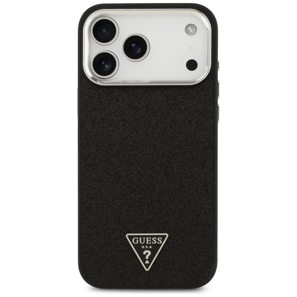 Custodia MagSafe per Apple iPhone 18 Pro Max / 17 Pro Max, Guess, Logo Triangolo Glitter, Nera