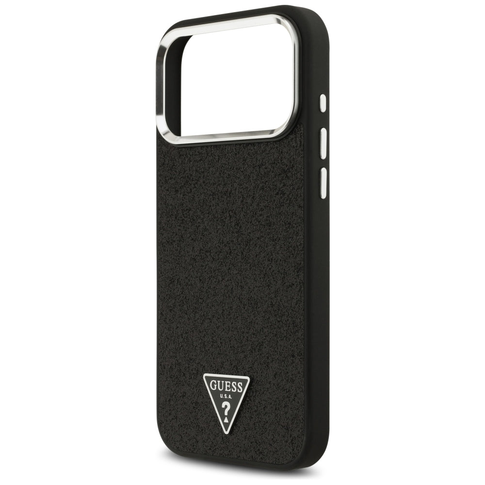 Custodia MagSafe per Apple iPhone 18 Pro Max / 17 Pro Max, Guess, Logo Triangolo Glitter, Nera