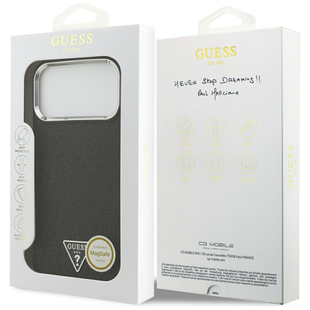 Custodia MagSafe per Apple iPhone 18 Pro Max / 17 Pro Max, Guess, Logo Triangolo Glitter, Nera