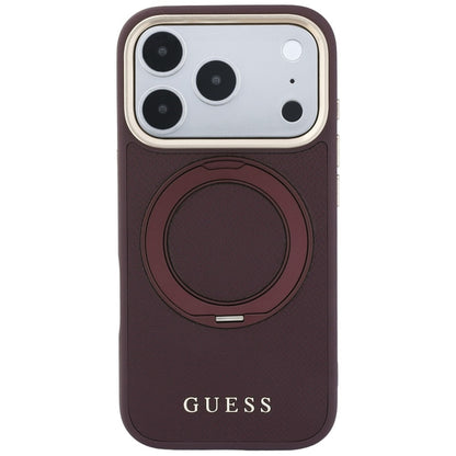 Custodia MagSafe per Apple iPhone 18 Pro Max / 17 Pro Max, Guess, Grained Ring Stand 360 Classic, Vinaccia