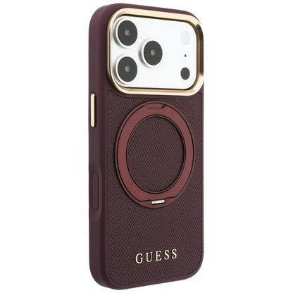 Custodia MagSafe per Apple iPhone 18 Pro Max / 17 Pro Max, Guess, Grained Ring Stand 360 Classic, Vinaccia