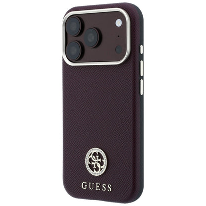 Custodia MagSafe per Apple iPhone 18 Pro Max / 17 Pro Max, Guess, Logo Rotondo con Strass Granulato, Vinaccia