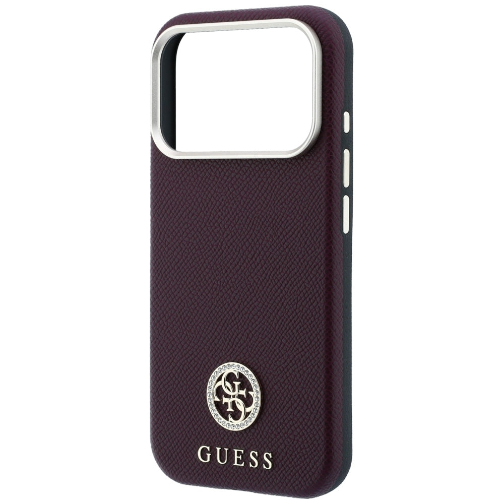 Custodia MagSafe per Apple iPhone 18 Pro Max / 17 Pro Max, Guess, Logo Rotondo con Strass Granulato, Vinaccia