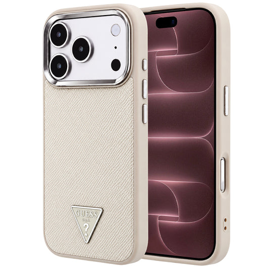 Custodia MagSafe per Apple iPhone 18 Pro Max / 17 Pro Max, Guess, Logo Triangolo Granulato, Beige