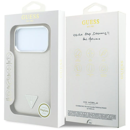 MagSafe Case for Apple iPhone 18 Pro Max / 17 Pro Max, Guess, Grained Triangle Logo, Beige