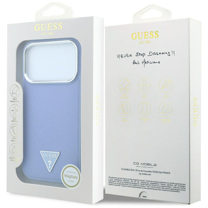 Custodia MagSafe per Apple iPhone 18 Pro Max / 17 Pro Max, Guess, Logo Triangolo Granulato, Blu