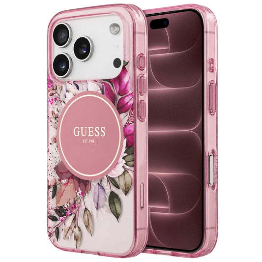 Custodia MagSafe per Apple iPhone 18 Pro Max / 17 Pro Max, Guess, IML Flower & Tonal Circle, rosa