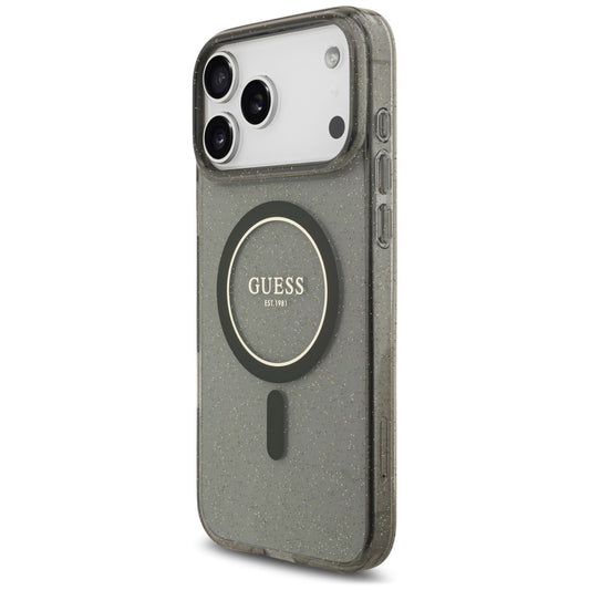Custodia MagSafe per Apple iPhone 18 Pro Max / 17 Pro Max, Guess, IML Glitter with Pearl Strap, nera