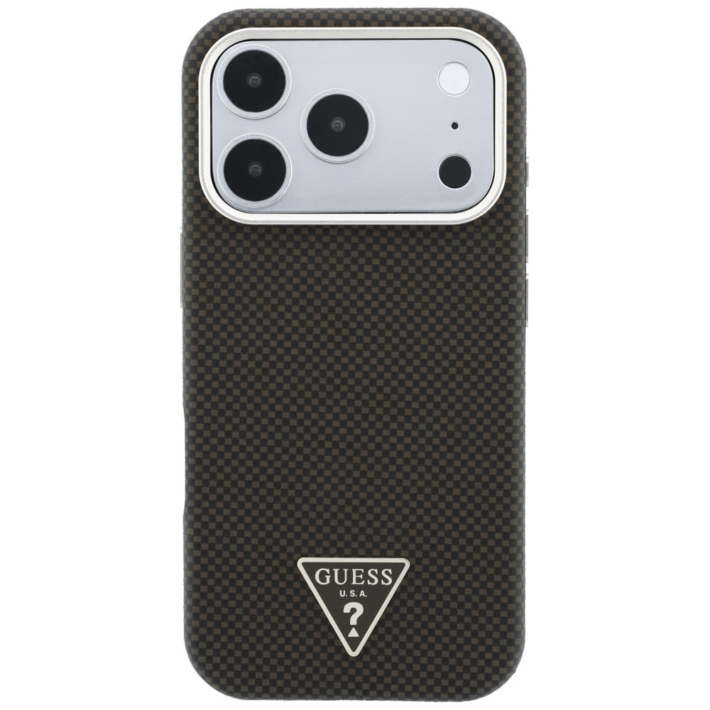 Custodia MagSafe per Apple iPhone 18 Pro Max / 17 Pro Max, Guess, Logo Triangolo Kevlar, Marrone