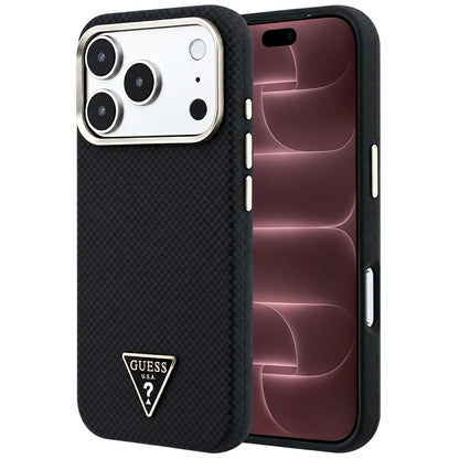 Custodia MagSafe per Apple iPhone 18 Pro Max / 17 Pro Max, Guess, Logo Triangolo Kevlar, Nera
