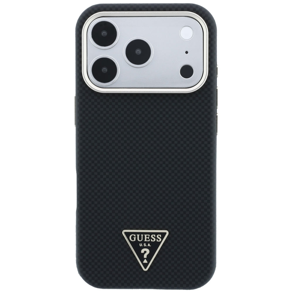 Custodia MagSafe per Apple iPhone 18 Pro Max / 17 Pro Max, Guess, Logo Triangolo Kevlar, Nera