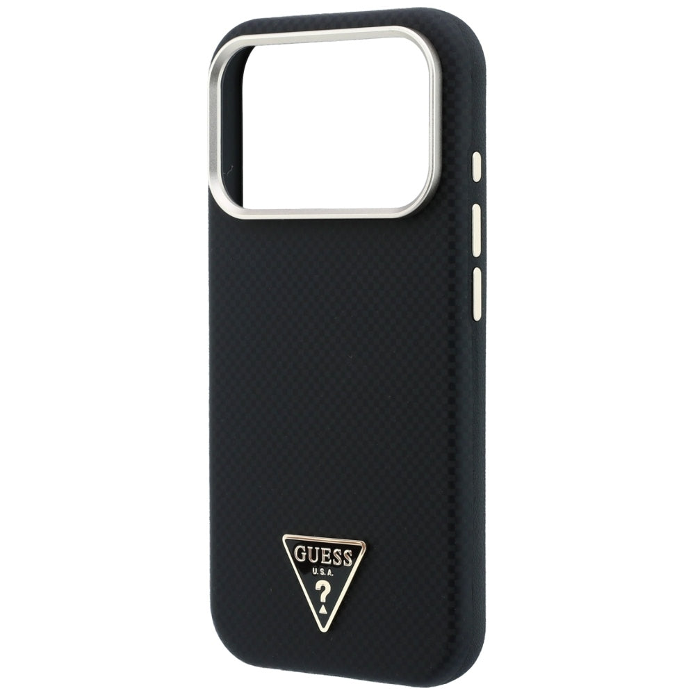 Custodia MagSafe per Apple iPhone 18 Pro Max / 17 Pro Max, Guess, Logo Triangolo Kevlar, Nera
