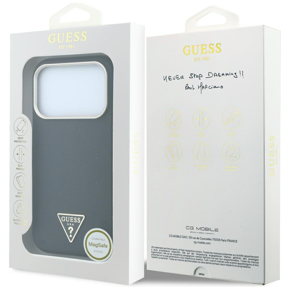 Custodia MagSafe per Apple iPhone 18 Pro Max / 17 Pro Max, Guess, Logo Triangolo Kevlar, Nera