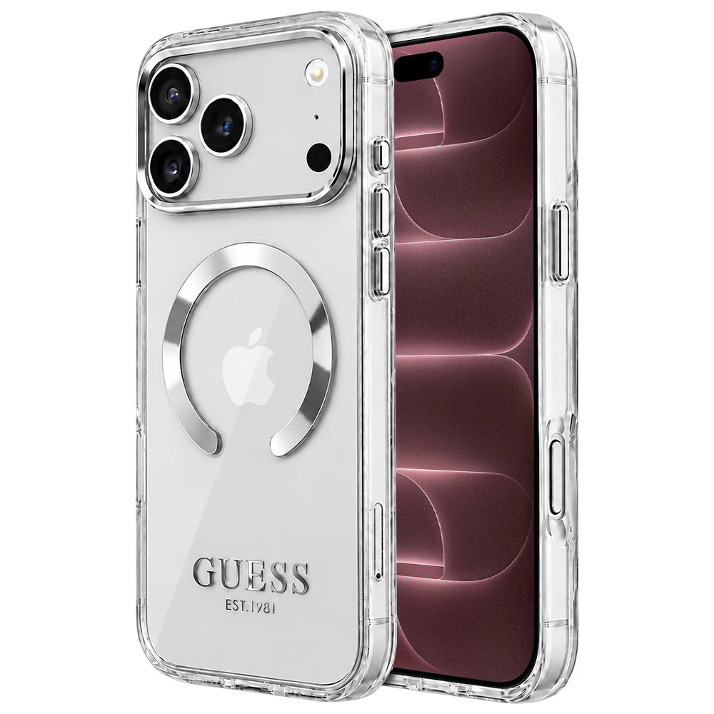 Custodia MagSafe per Apple iPhone 18 Pro Max / 17 Pro Max, Guess, Contorno Metallico, Argento
