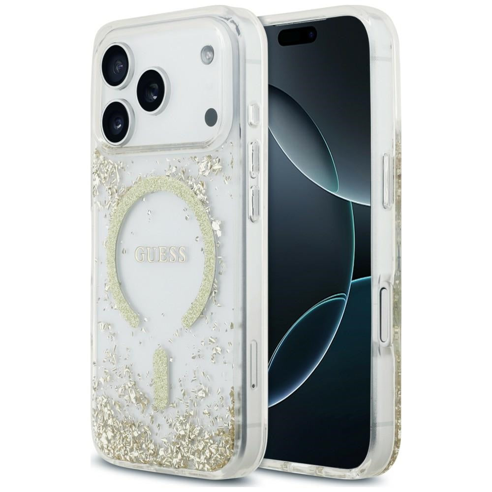 Custodia MagSafe per Apple iPhone 18 Pro Max / 17 Pro Max, Guess, Fondo in Resina Glitter, Dorata