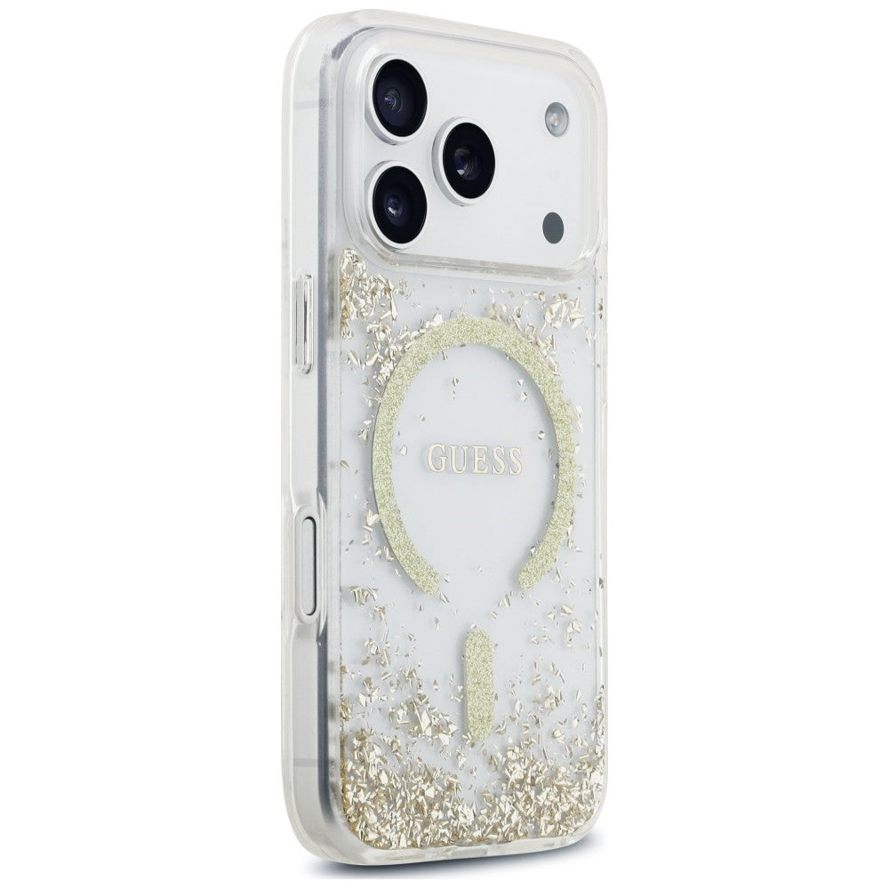 Custodia MagSafe per Apple iPhone 18 Pro Max / 17 Pro Max, Guess, Fondo in Resina Glitter, Dorata