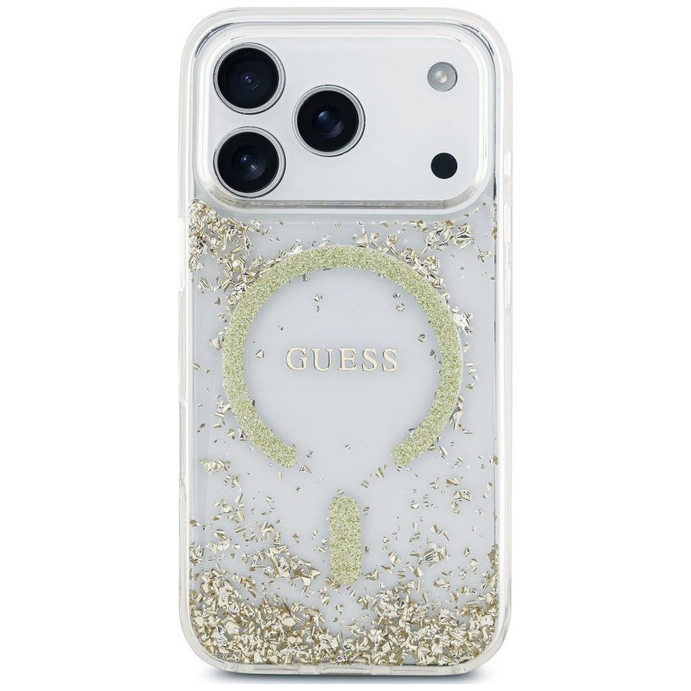 Custodia MagSafe per Apple iPhone 18 Pro Max / 17 Pro Max, Guess, Fondo in Resina Glitter, Dorata