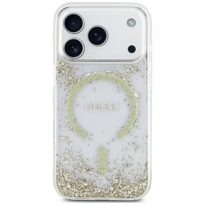 Custodia MagSafe per Apple iPhone 18 Pro Max / 17 Pro Max, Guess, Fondo in Resina Glitter, Dorata