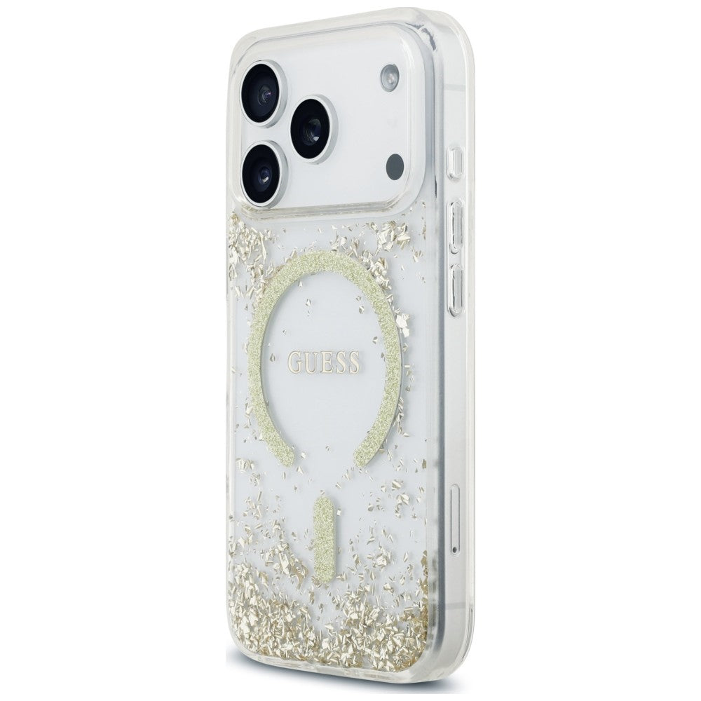 Custodia MagSafe per Apple iPhone 18 Pro Max / 17 Pro Max, Guess, Fondo in Resina Glitter, Dorata