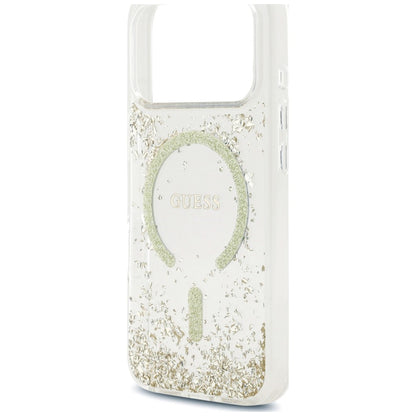 Custodia MagSafe per Apple iPhone 18 Pro Max / 17 Pro Max, Guess, Fondo in Resina Glitter, Dorata
