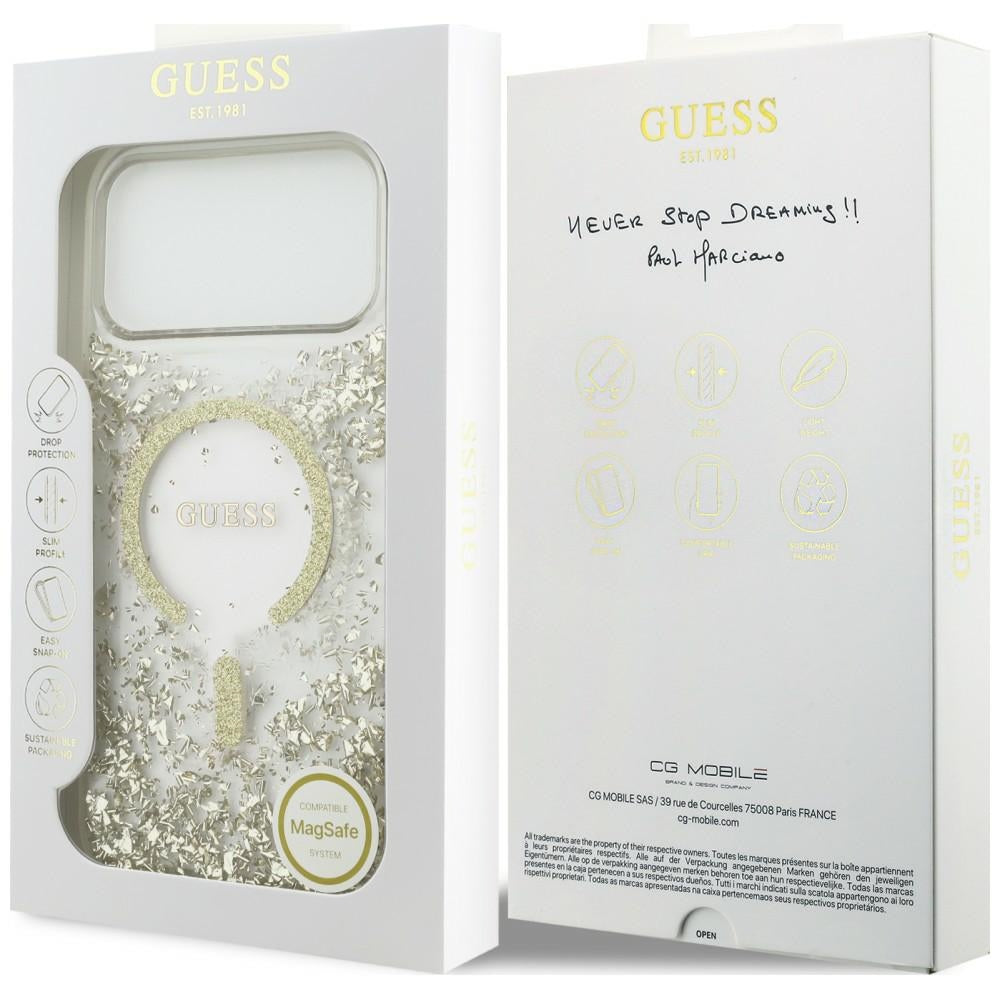 Custodia MagSafe per Apple iPhone 18 Pro Max / 17 Pro Max, Guess, Fondo in Resina Glitter, Dorata