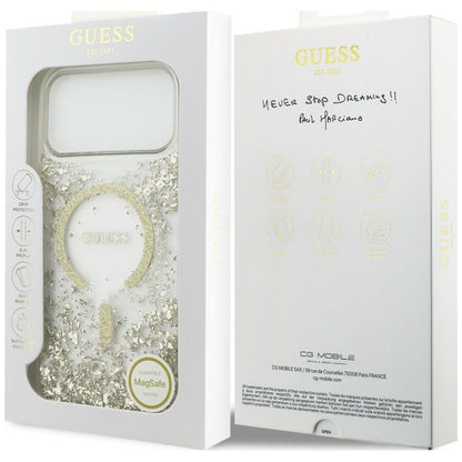 Custodia MagSafe per Apple iPhone 18 Pro Max / 17 Pro Max, Guess, Fondo in Resina Glitter, Dorata