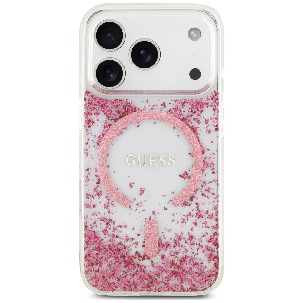 Custodia MagSafe per Apple iPhone 18 Pro Max / 17 Pro Max, Guess, Fondo in Resina Glitter, Rosa