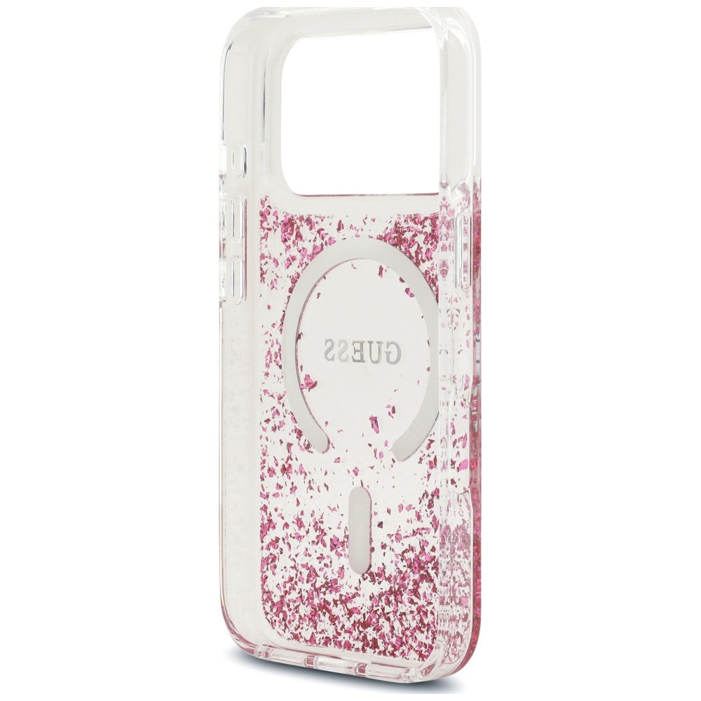 Custodia MagSafe per Apple iPhone 18 Pro Max / 17 Pro Max, Guess, Fondo in Resina Glitter, Rosa