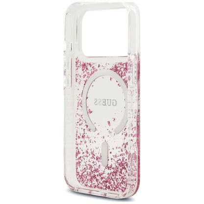 Custodia MagSafe per Apple iPhone 18 Pro Max / 17 Pro Max, Guess, Fondo in Resina Glitter, Rosa