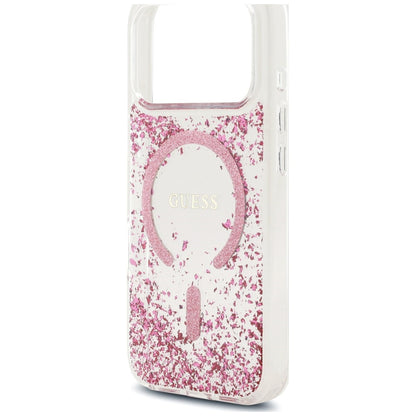 Custodia MagSafe per Apple iPhone 18 Pro Max / 17 Pro Max, Guess, Fondo in Resina Glitter, Rosa