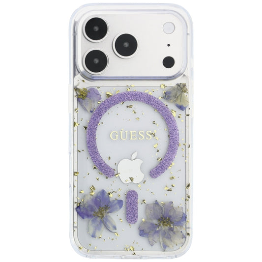 Custodia MagSafe per Apple iPhone 18 Pro Max / 17 Pro Max, Guess, Fiori in Resina e Glitter, Viola