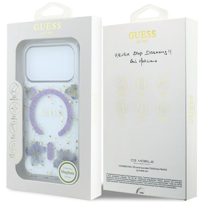 Custodia MagSafe per Apple iPhone 18 Pro Max / 17 Pro Max, Guess, Fiori in Resina e Glitter, Viola