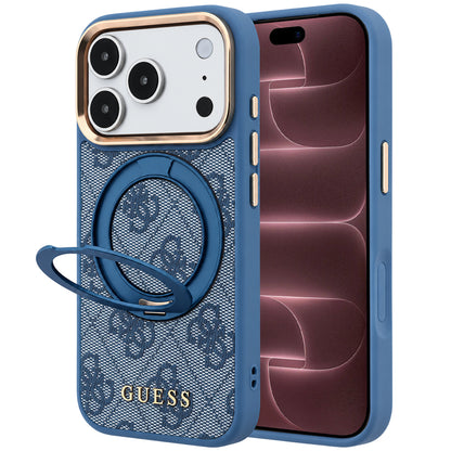 Custodia MagSafe per Apple iPhone 18 Pro Max / 17 Pro Max, Guess, Ring Stand 360 4G Classic Logo, Blu