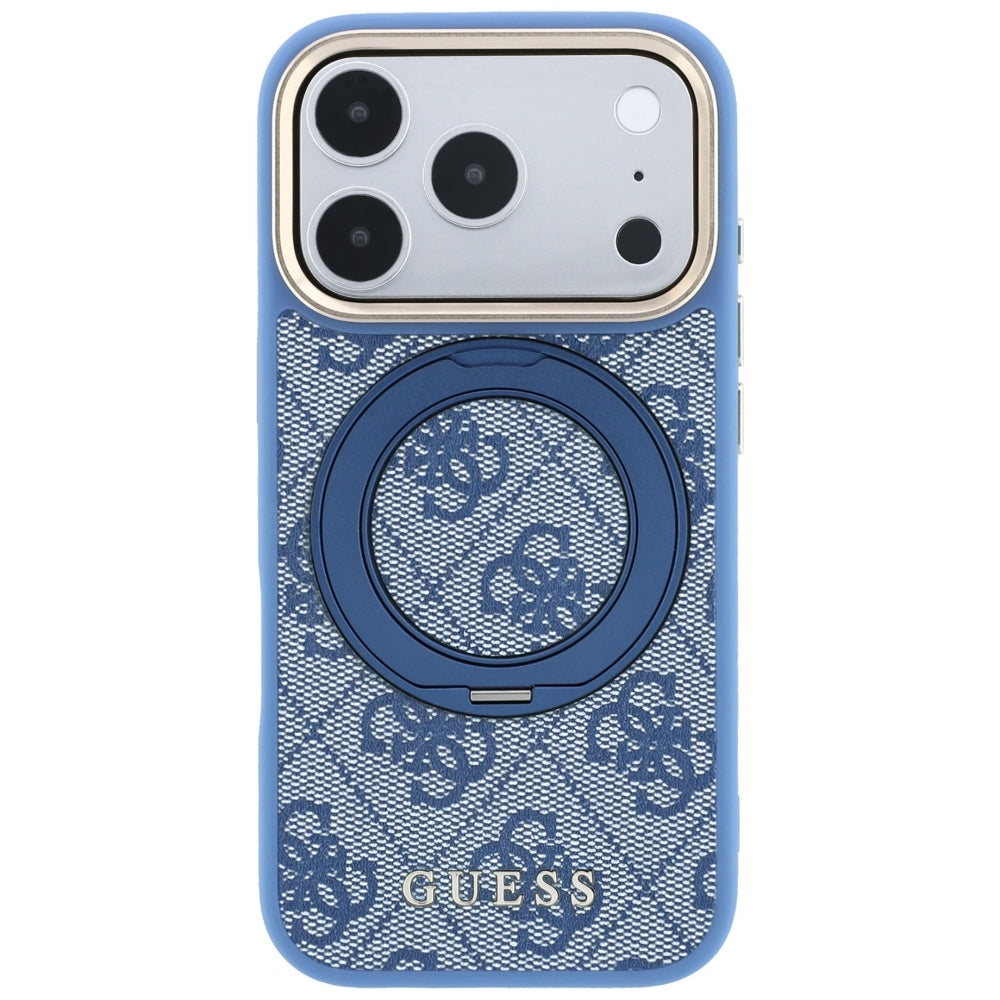 Custodia MagSafe per Apple iPhone 18 Pro Max / 17 Pro Max, Guess, Ring Stand 360 4G Classic Logo, Blu