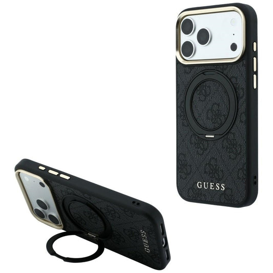 Custodia MagSafe per Apple iPhone 18 Pro Max / 17 Pro Max, Guess, Ring Stand Classic Logo, Nera
