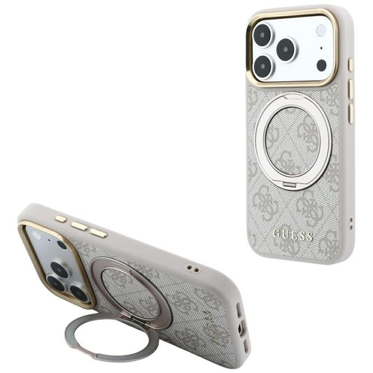 Custodia MagSafe per Apple iPhone 18 Pro Max / 17 Pro Max, Guess, Ring Stand Classic Logo, Rosa