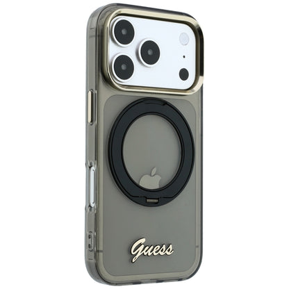 Custodia MagSafe per Apple iPhone 18 Pro Max / 17 Pro Max, Guess, Ring Stand Script Metal Logo, Nera