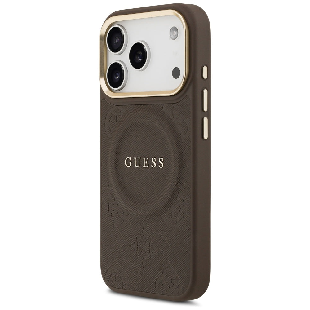 Custodia MagSafe per Apple iPhone 18 Pro Max / 17 Pro Max, Guess, Saffiano Peony Ring, Marrone