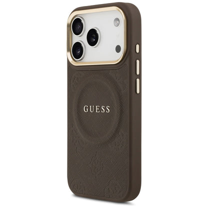 Custodia MagSafe per Apple iPhone 18 Pro Max / 17 Pro Max, Guess, Saffiano Peony Ring, Marrone